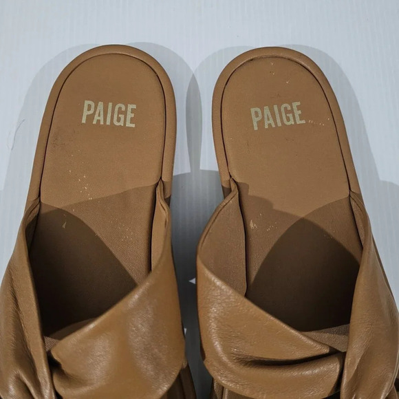 Paige Dana Sandal Womens Size 9.5 Toffee Tan Leather Twisted Slip On Slide - Picture 7 of 13